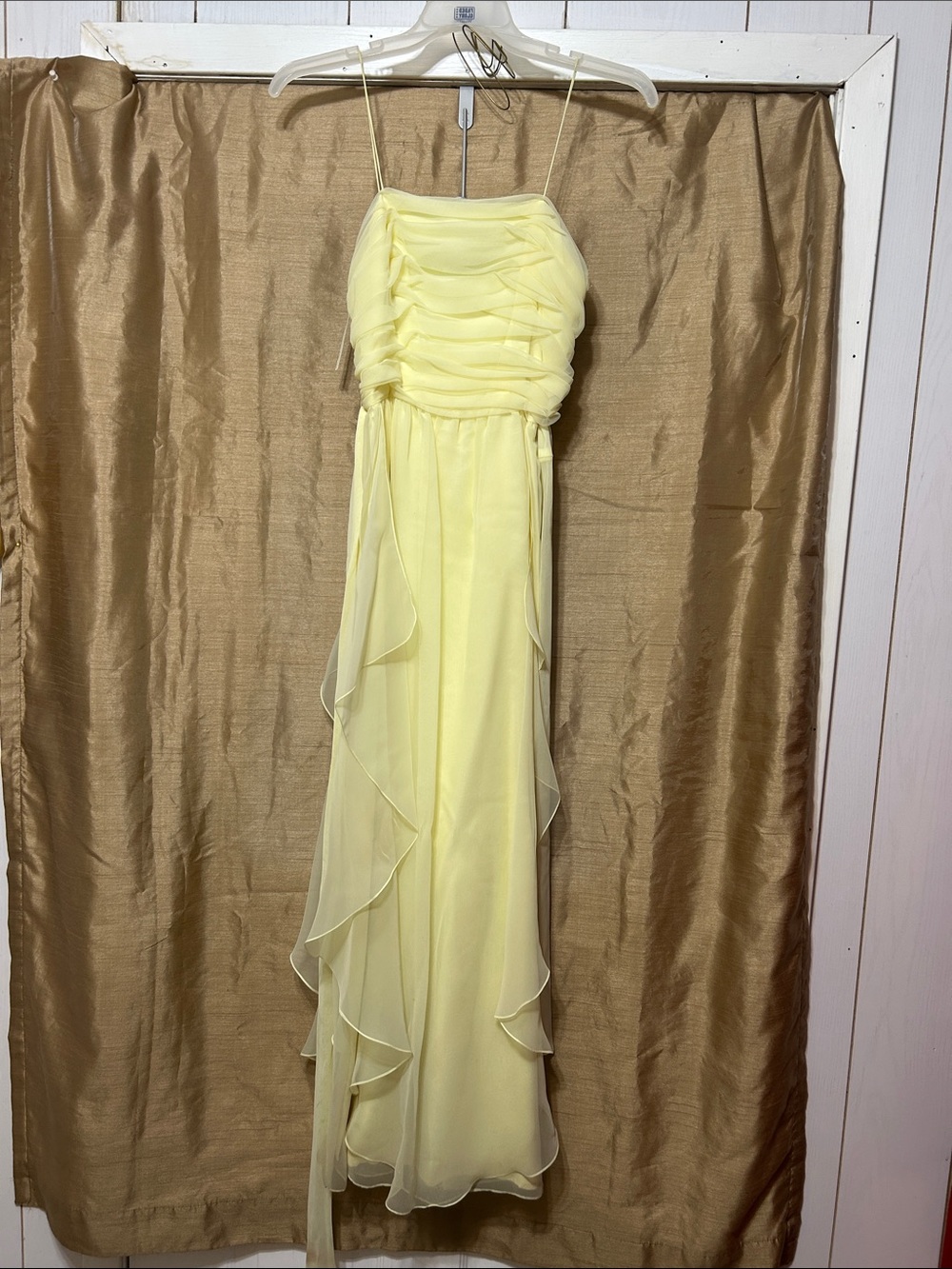 Miss Elliette Pale Yellow Chiffon Spaghetti Strap Maxi Dress